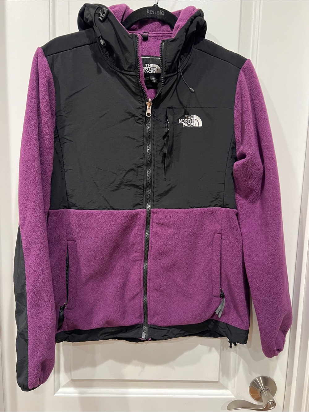The North Face Black and Purple Hooded Fleece-Panel Jacket